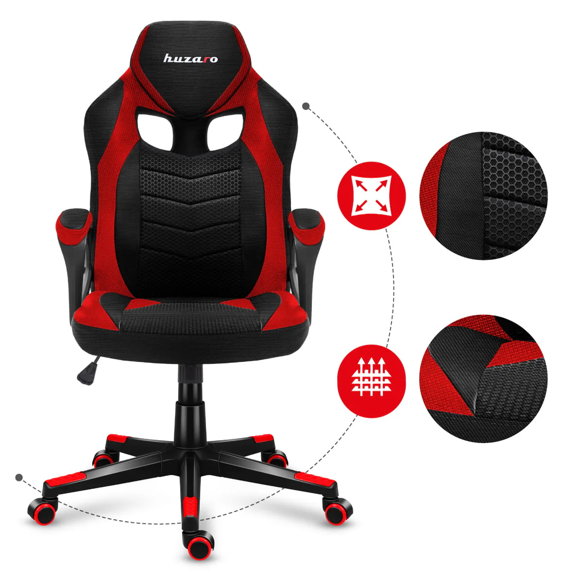Fotel Gamingowy HUZARO FORCE 2.5 Red Mesh OUTLET - Image 11