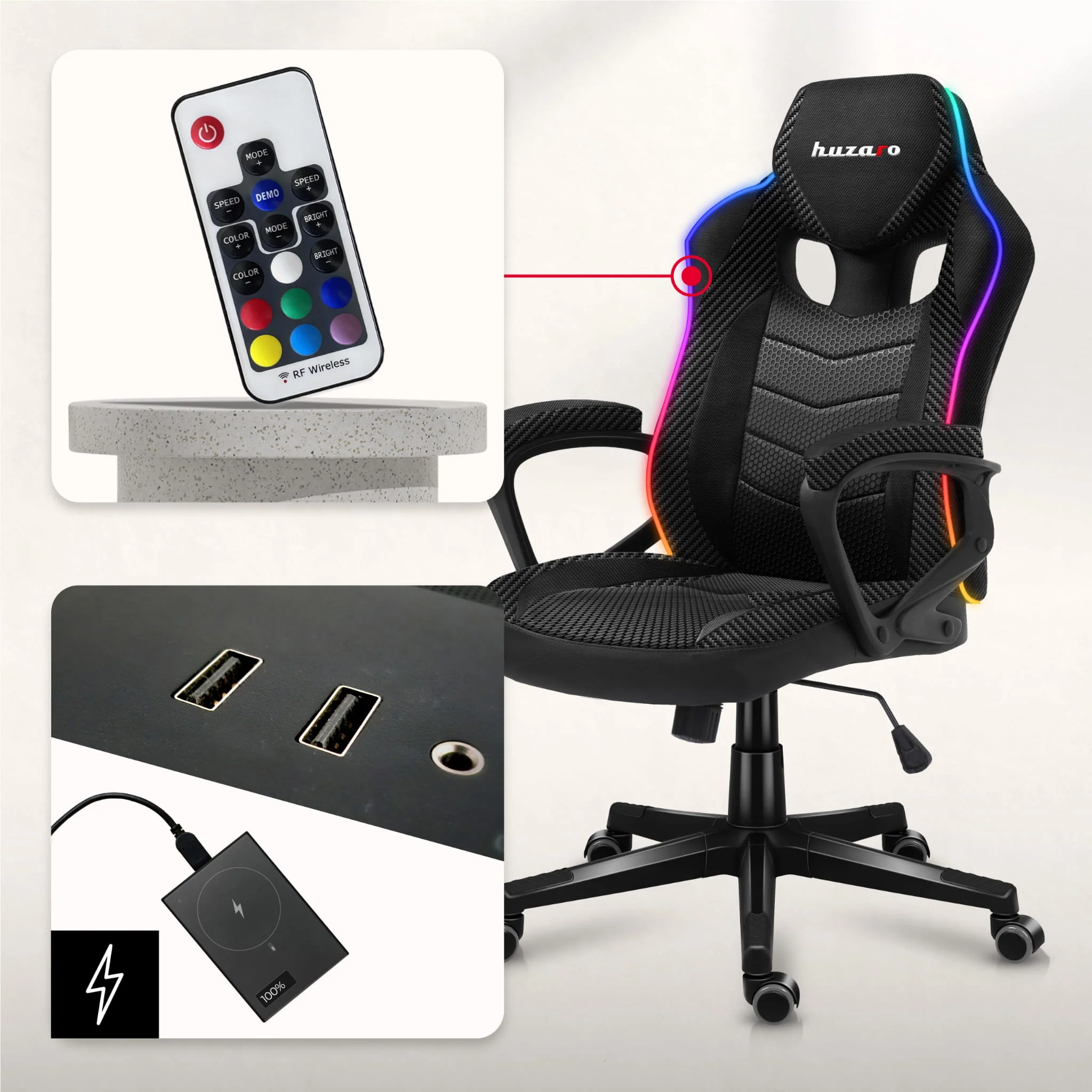Fotel Gamingowy Huzaro Force 2.5 RGB Carbon Mesh - Image 5