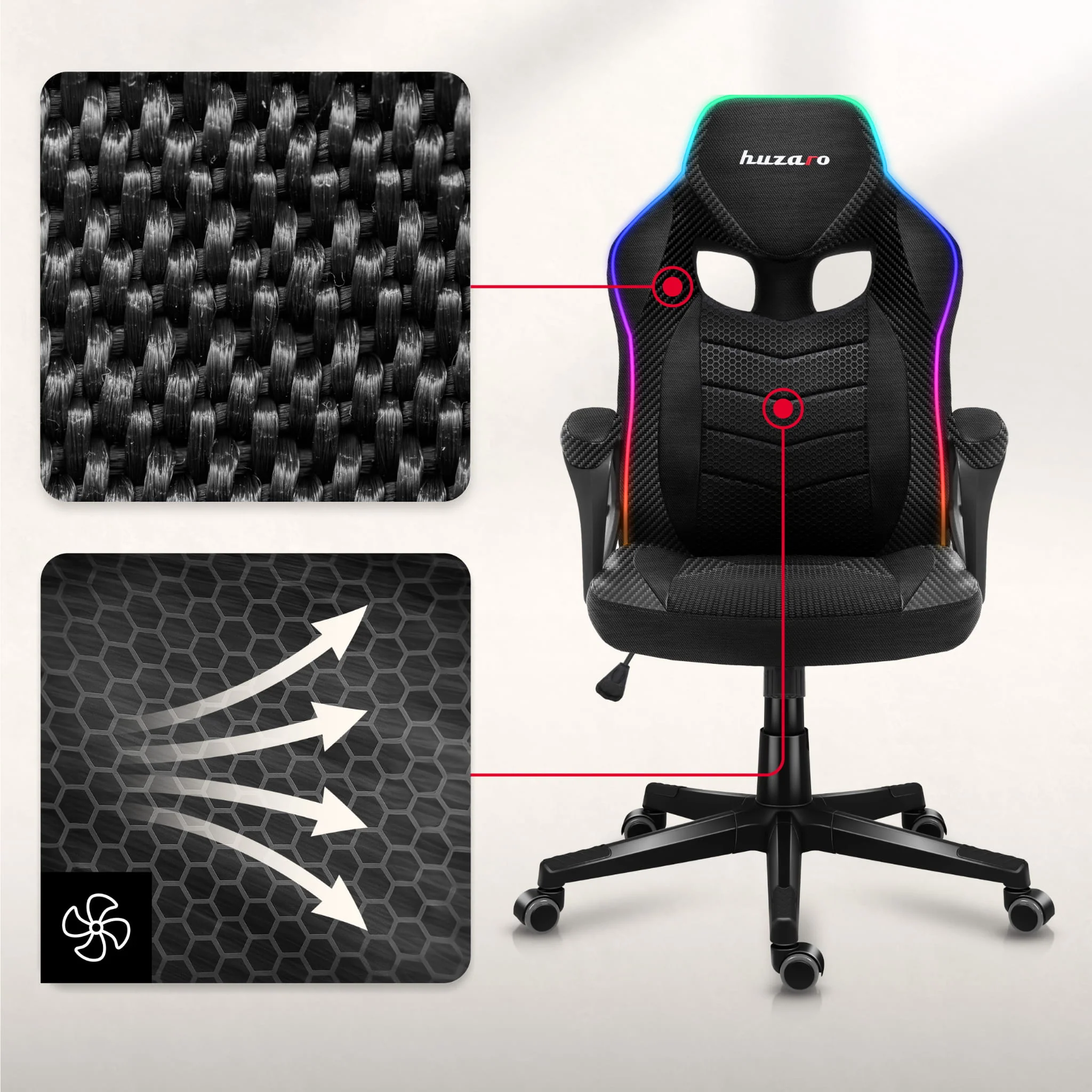 Fotel Gamingowy Huzaro Force 2.5 RGB Carbon Mesh - Image 6