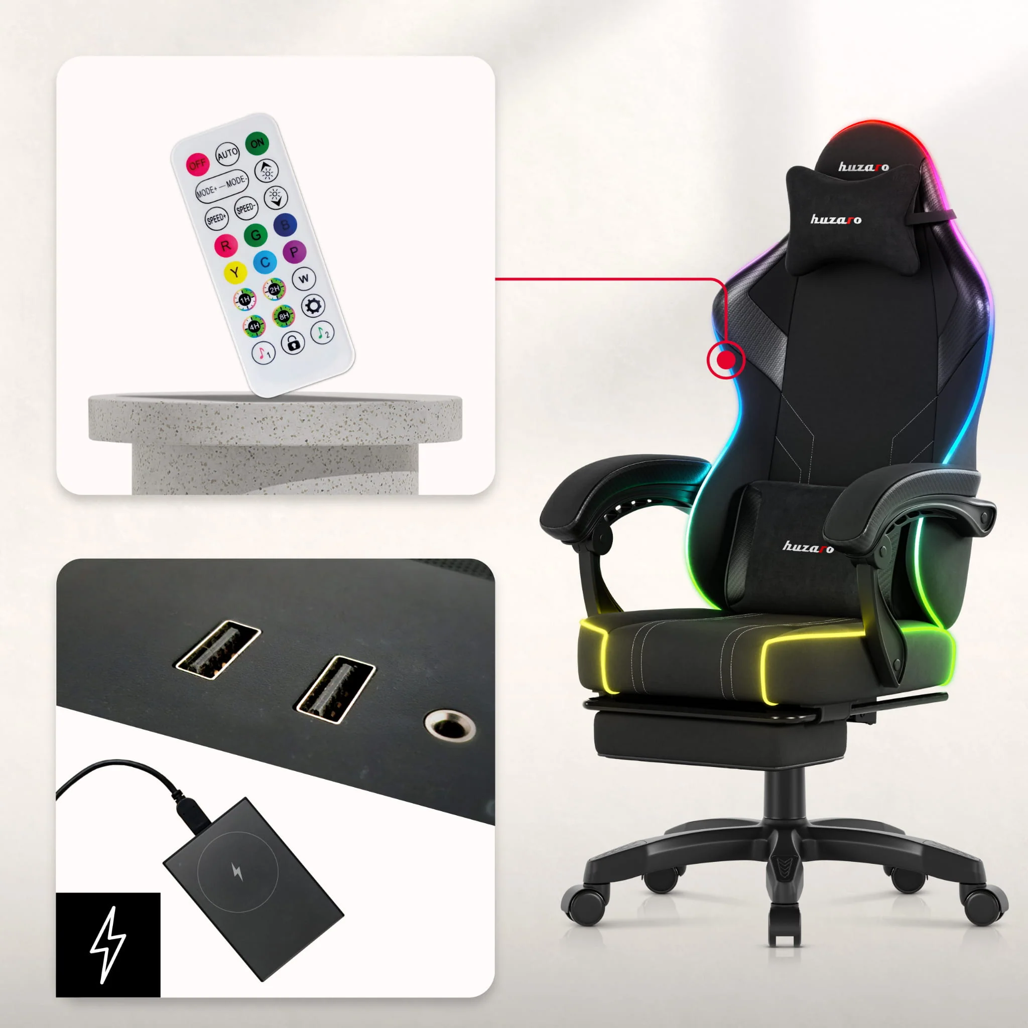Fotel gamingowy Huzaro Force 3.7 RGB Black - Image 4