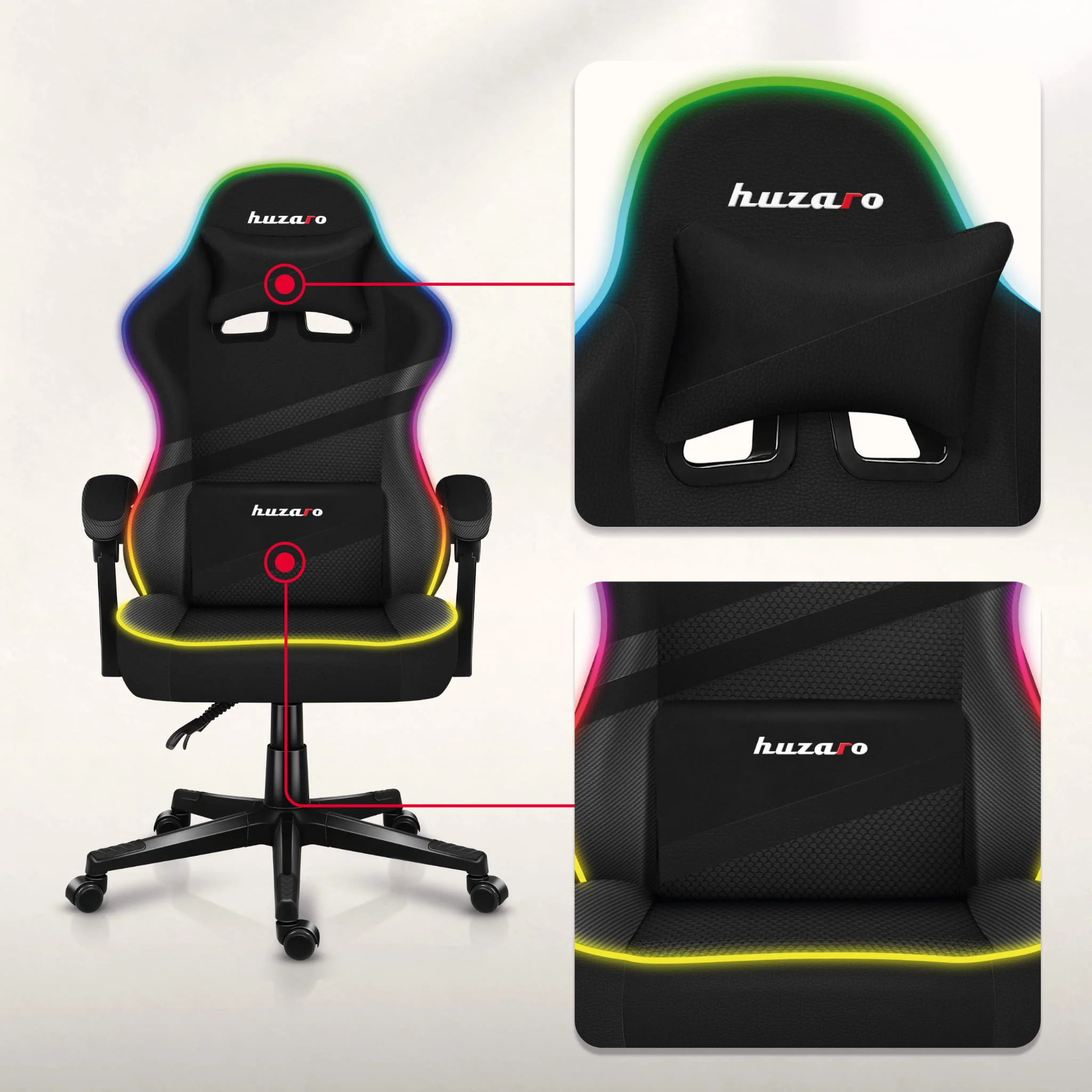 Fotel Gamingowy Huzaro FORCE 4.4 RGB Black Mesh - Image 11