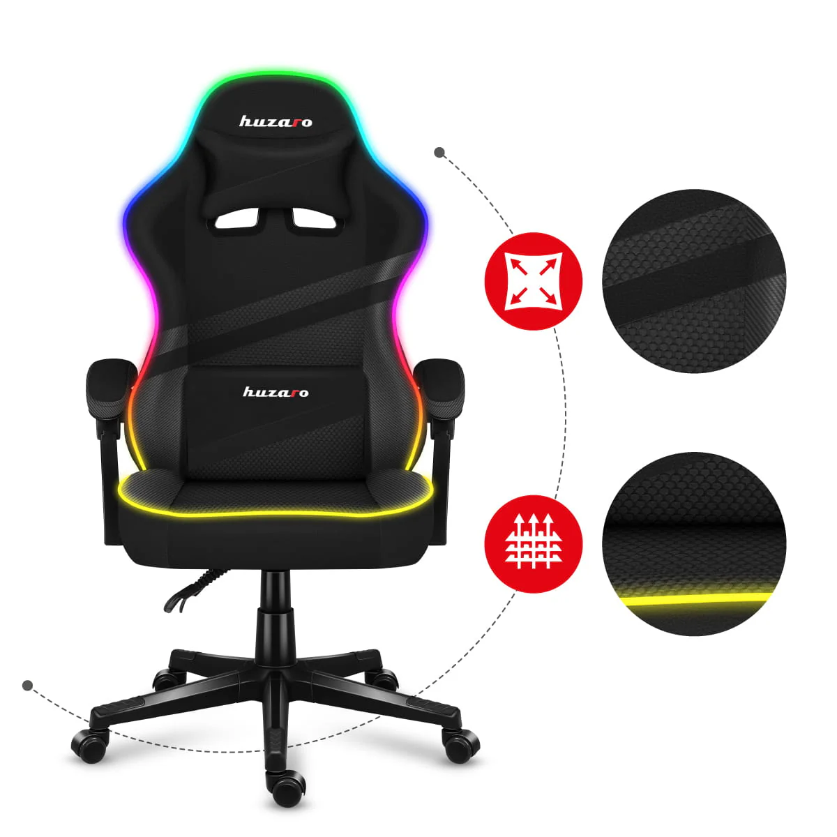 Fotel Gamingowy Huzaro FORCE 4.4 RGB Black Mesh - Image 16