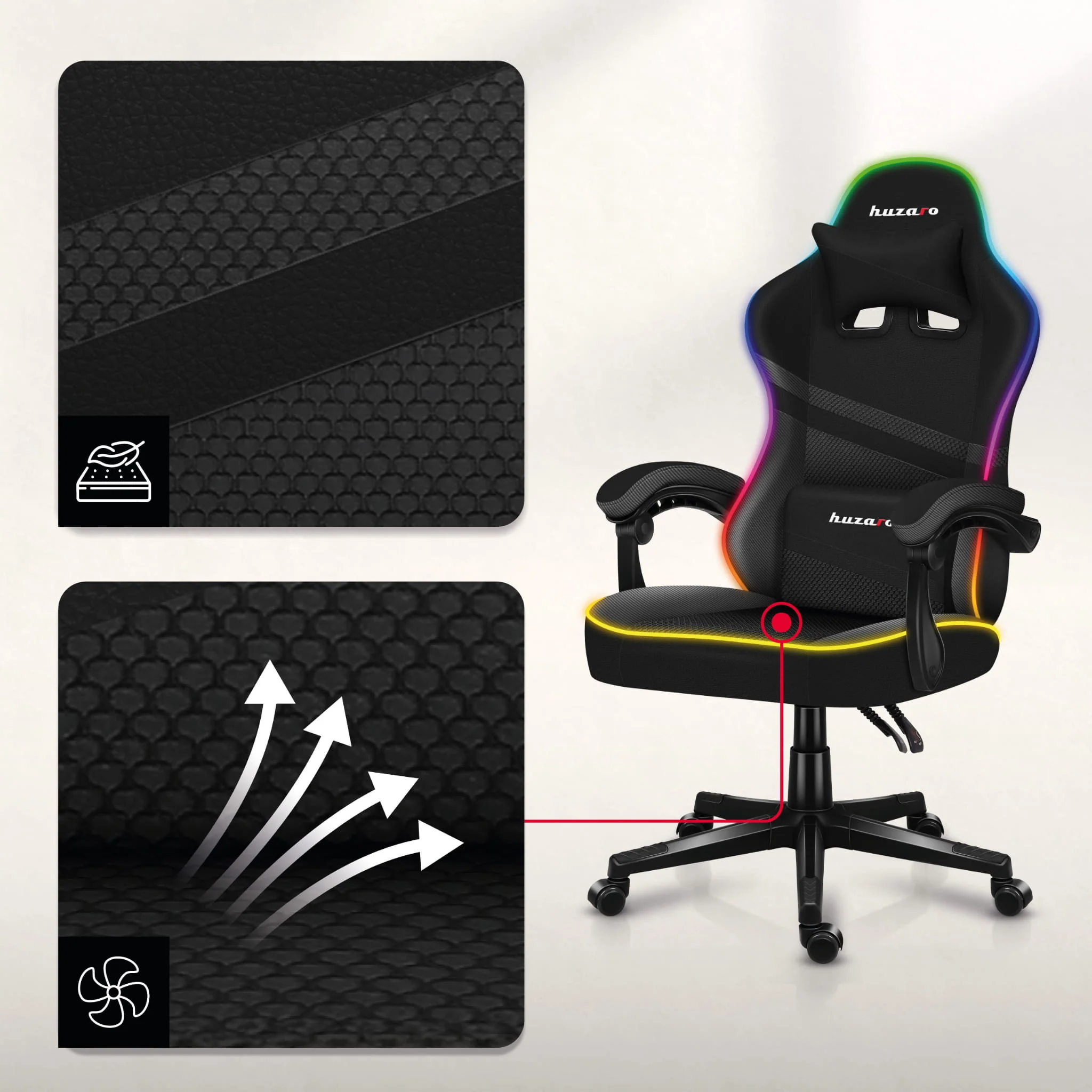 Fotel Gamingowy Huzaro FORCE 4.4 RGB Black Mesh - Image 17