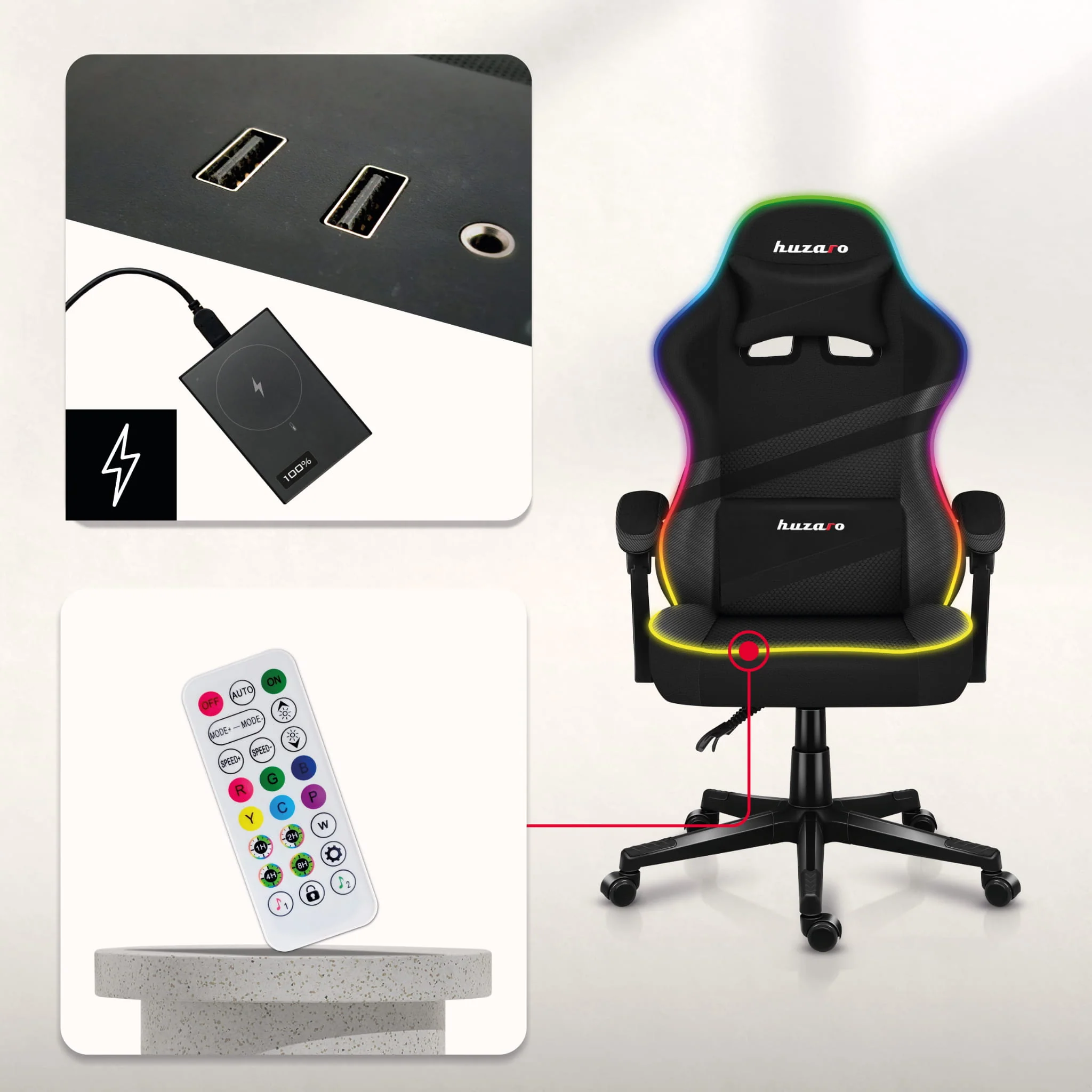Fotel Gamingowy Huzaro FORCE 4.4 RGB Black Mesh - Image 5