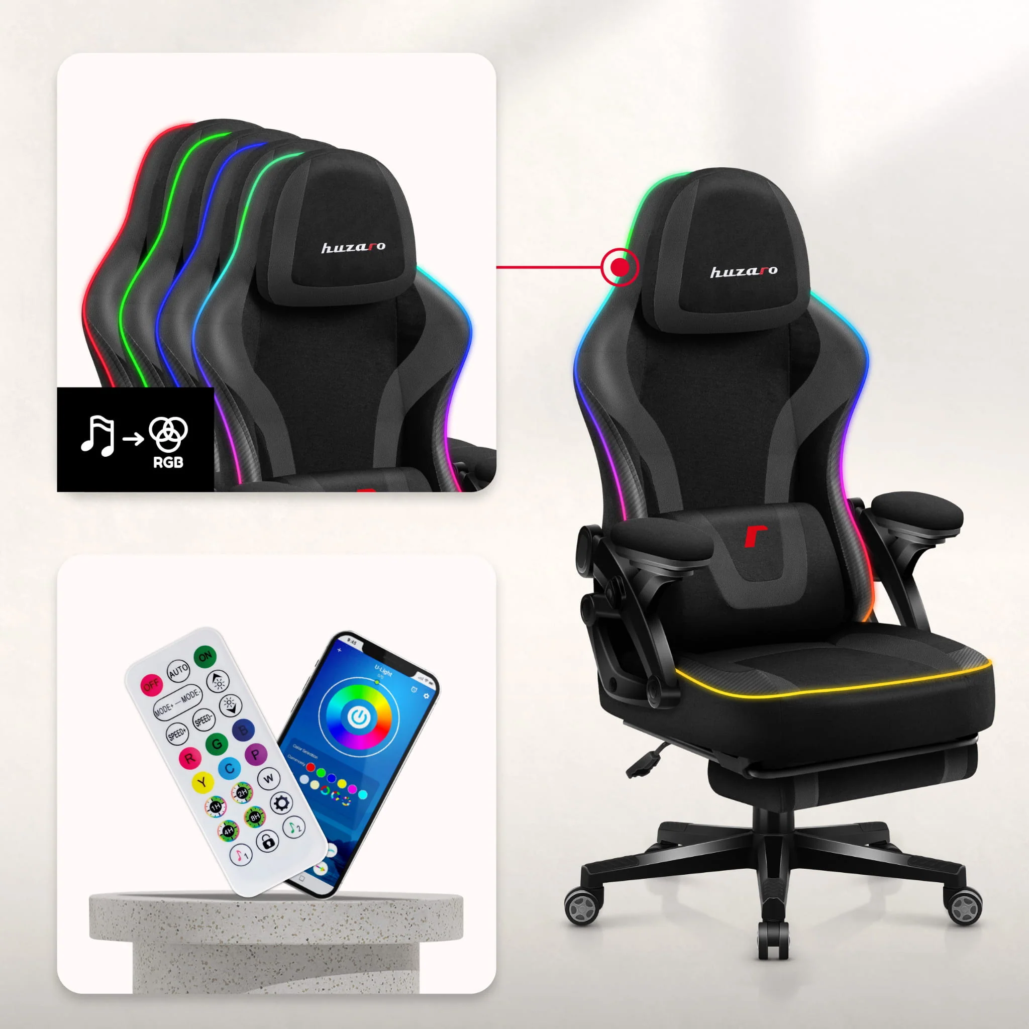 Fotel gamingowy Huzaro Force 4.6 Black RGB Smart - Image 4