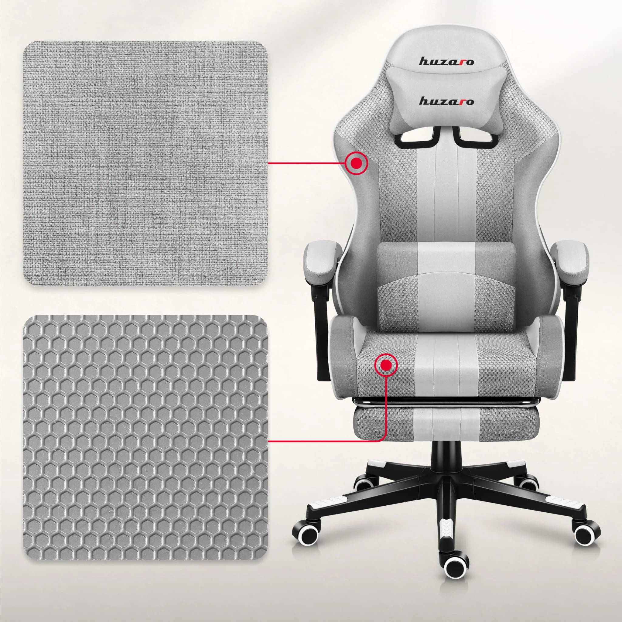 Fotel Gamingowy HUZARO Force 4.7 White Mesh - Image 10