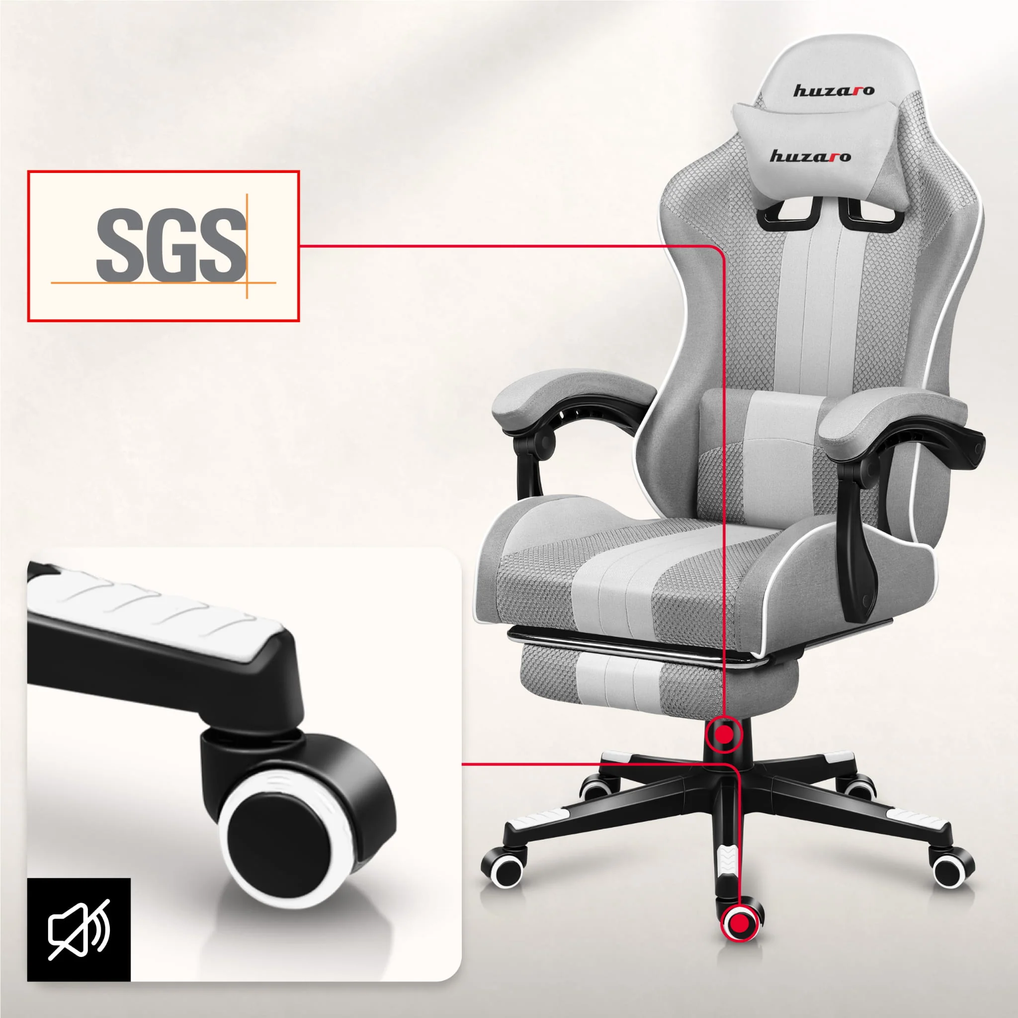 Fotel Gamingowy HUZARO Force 4.7 White Mesh - Image 11