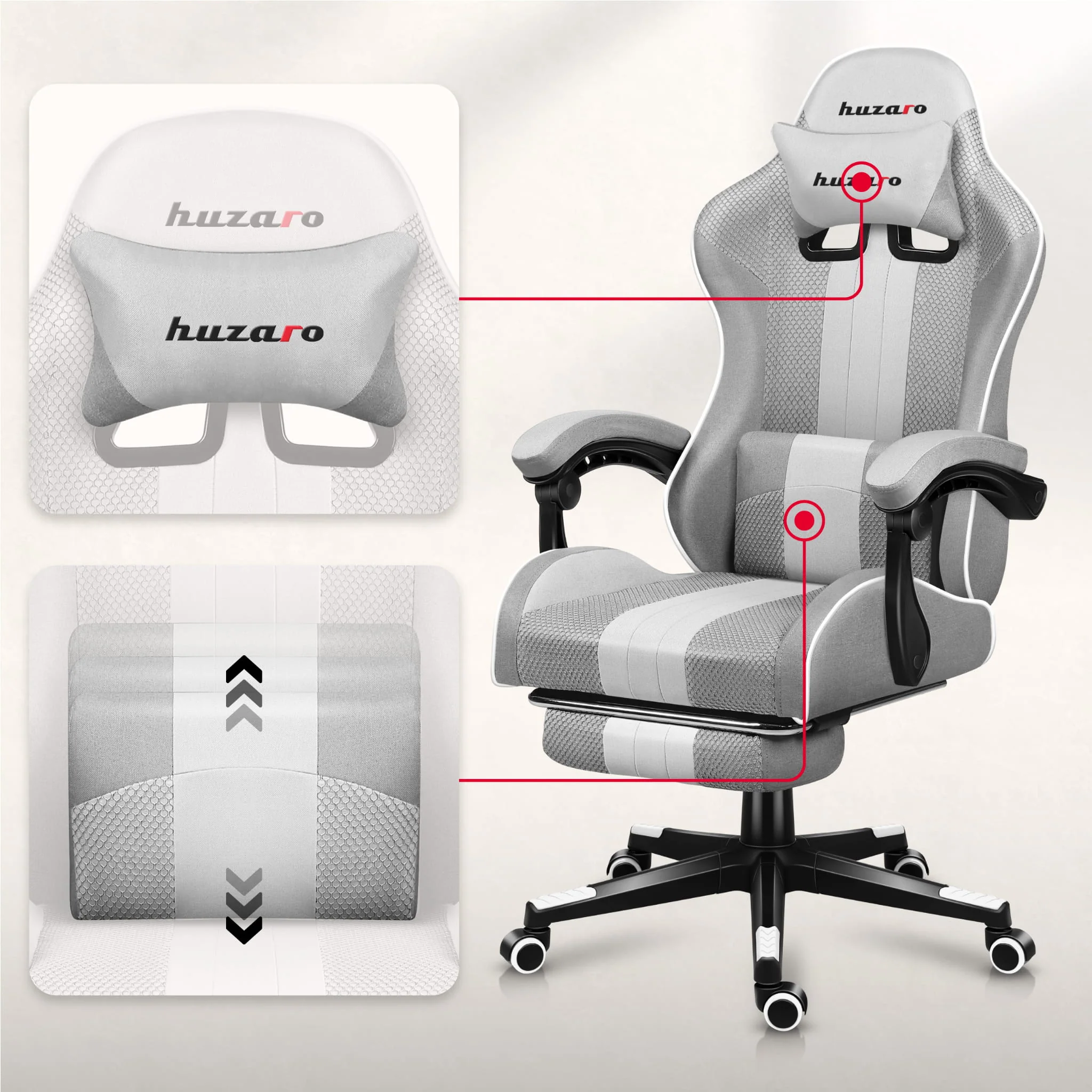 Fotel Gamingowy HUZARO Force 4.7 White Mesh - Image 4