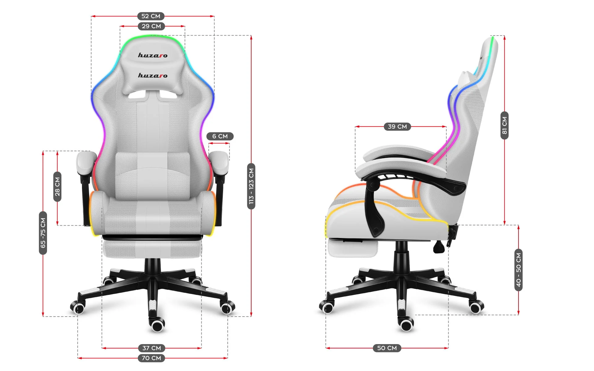 Fotel Gamingowy HUZARO Force 4.7 White RGB - Image 14