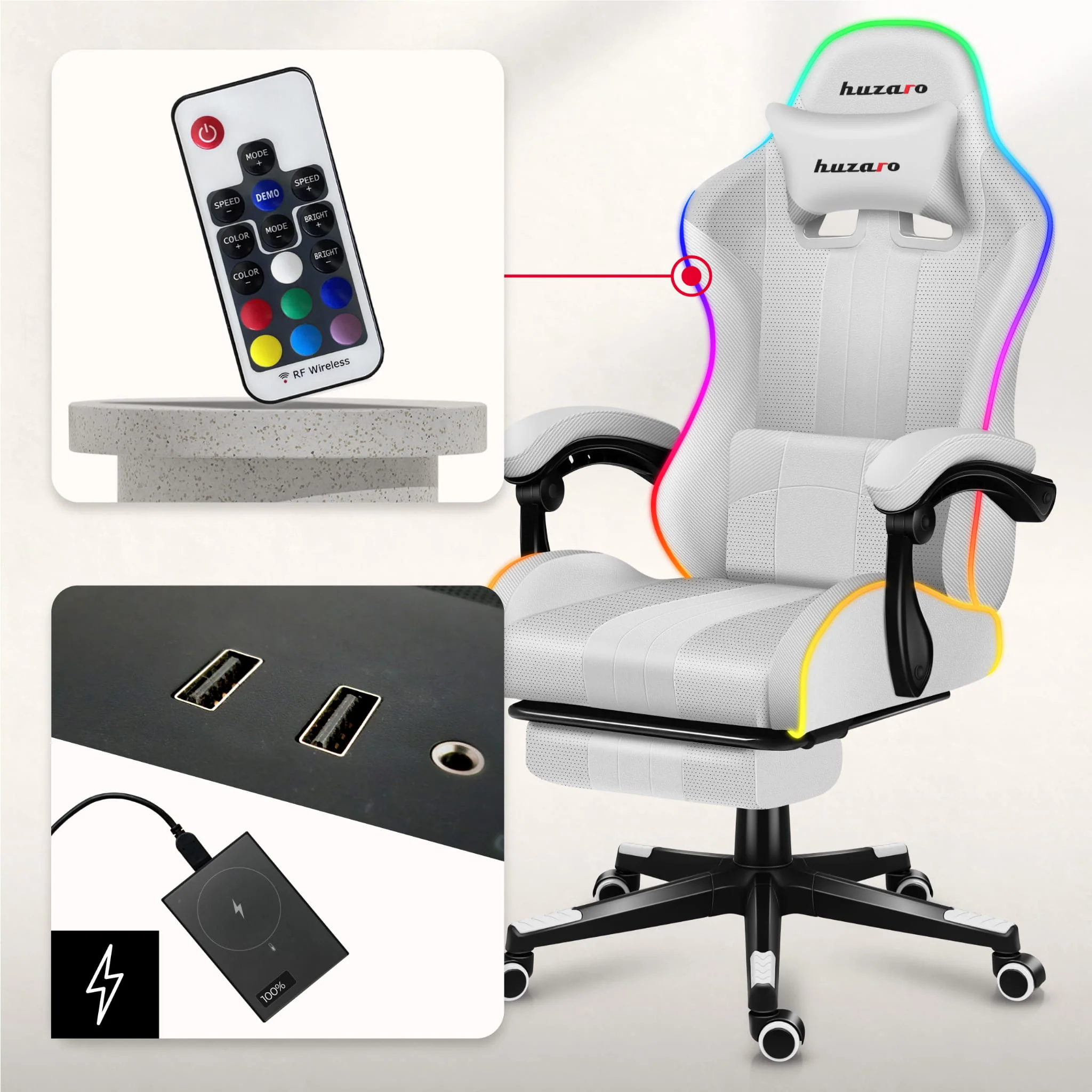 Fotel Gamingowy HUZARO Force 4.7 White RGB - Image 5