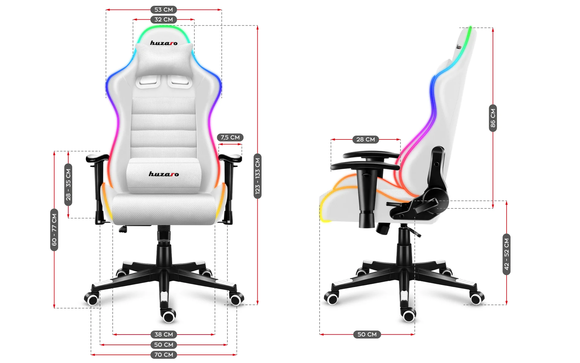 Fotel Gamingowy HUZARO FORCE 6.0 White RGB OUTLET - Image 27