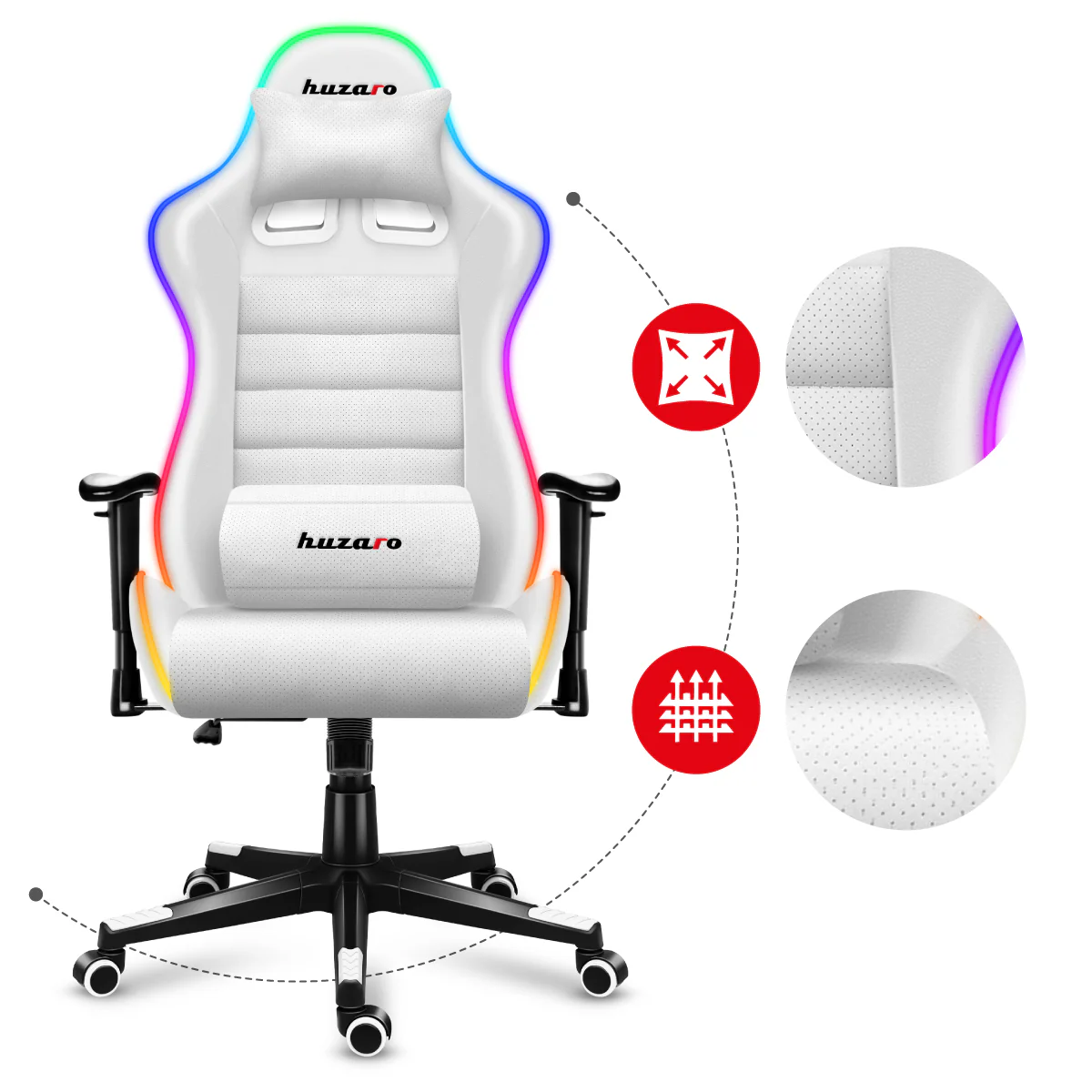 Fotel Gamingowy HUZARO FORCE 6.0 White RGB OUTLET - Image 5