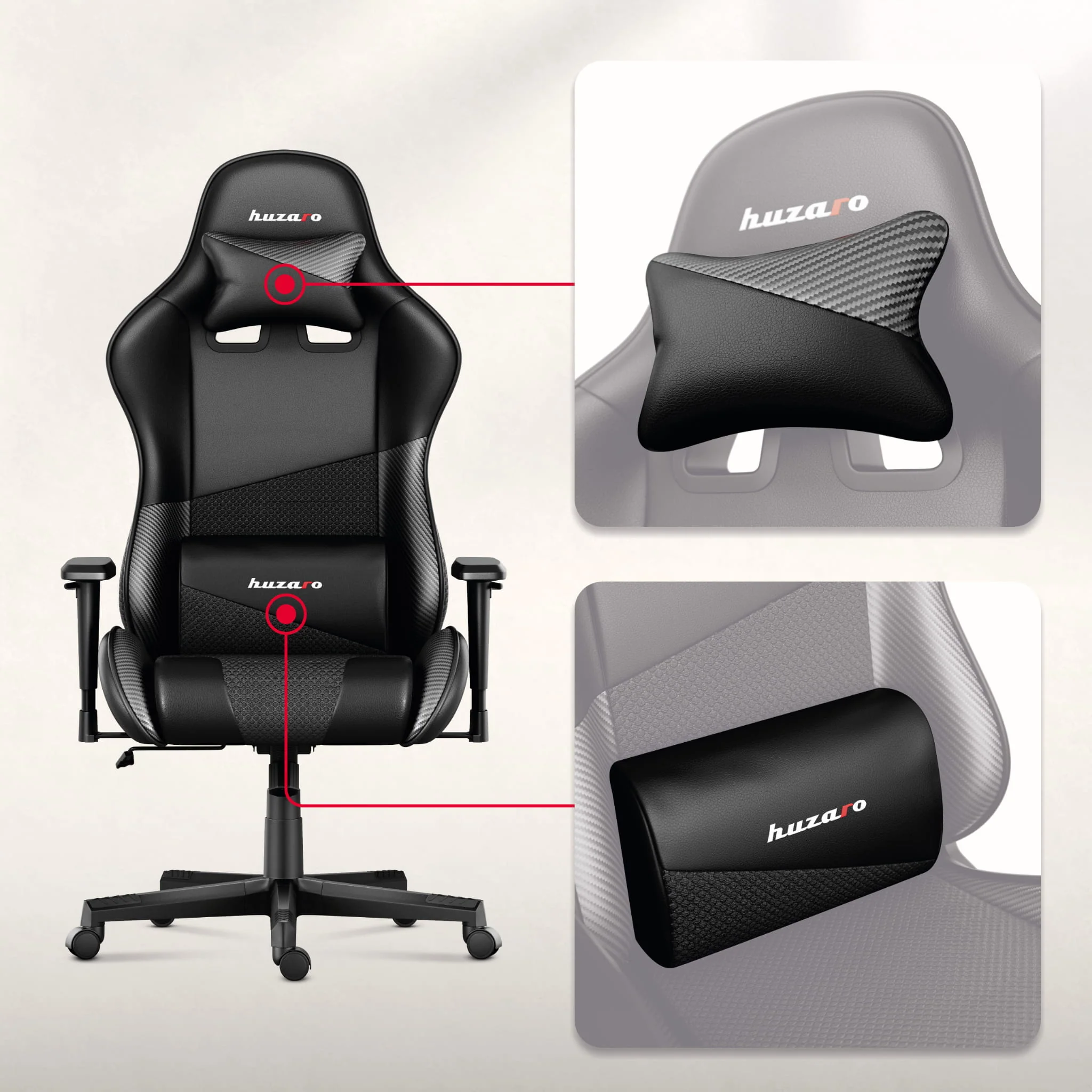Fotel Gamingowy HUZARO FORCE 6.2  Carbon - Image 3