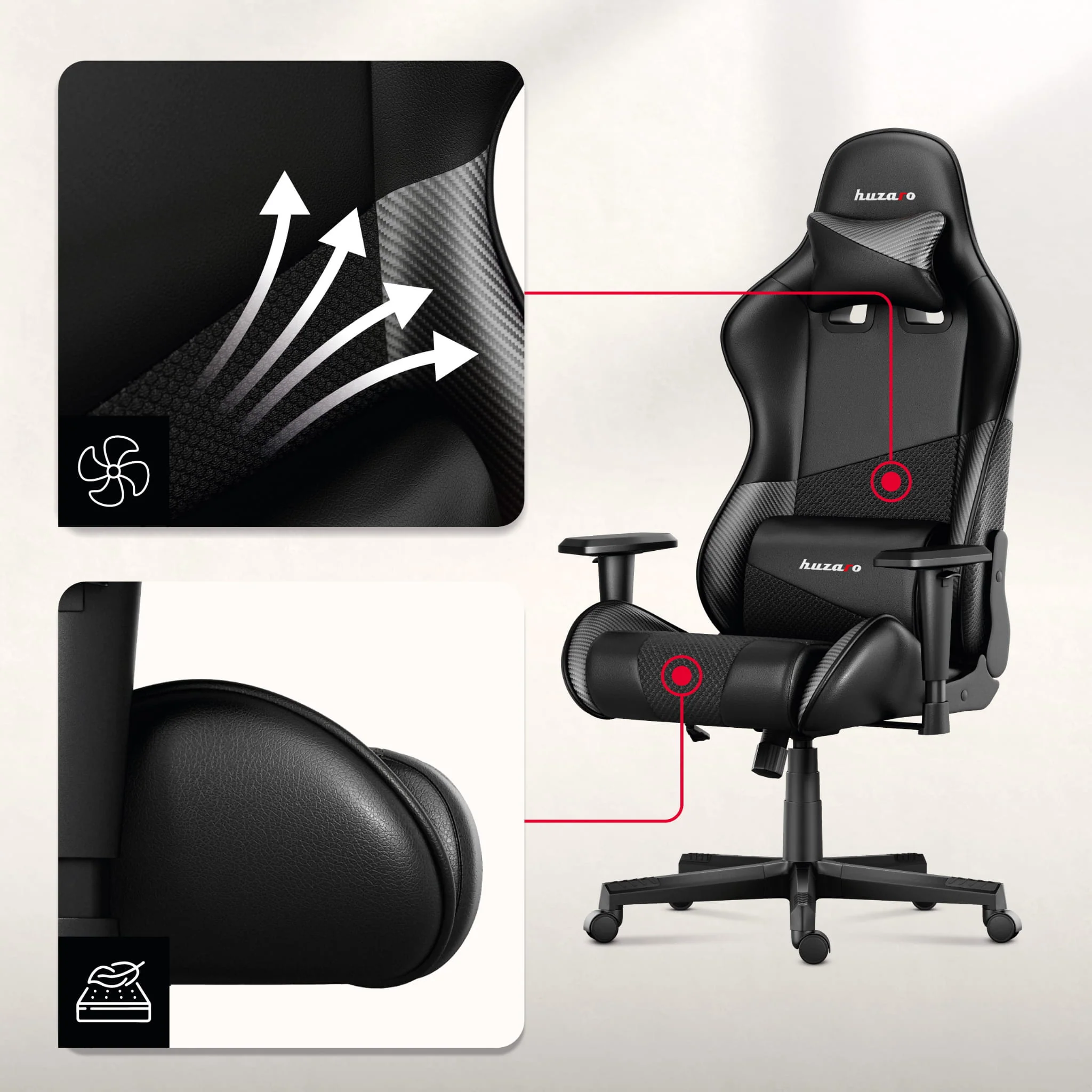 Fotel Gamingowy HUZARO FORCE 6.2  Carbon - Image 5