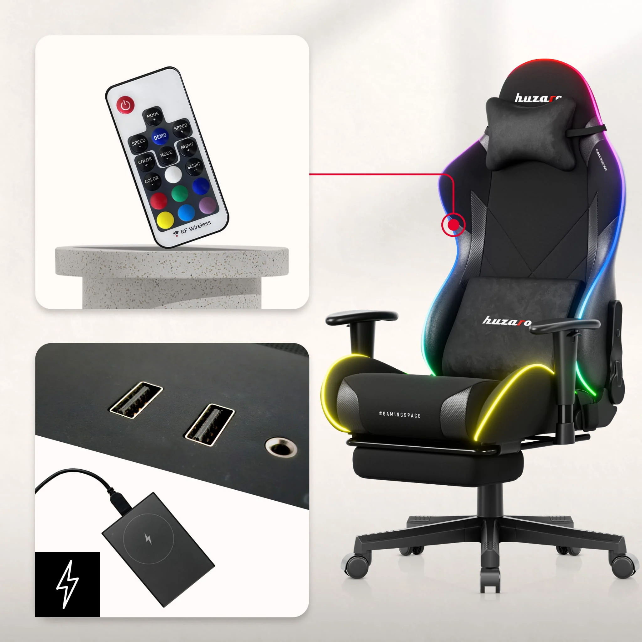 Fotel gamingowy LED Huzaro Force 5.7 Black RGB - Image 3