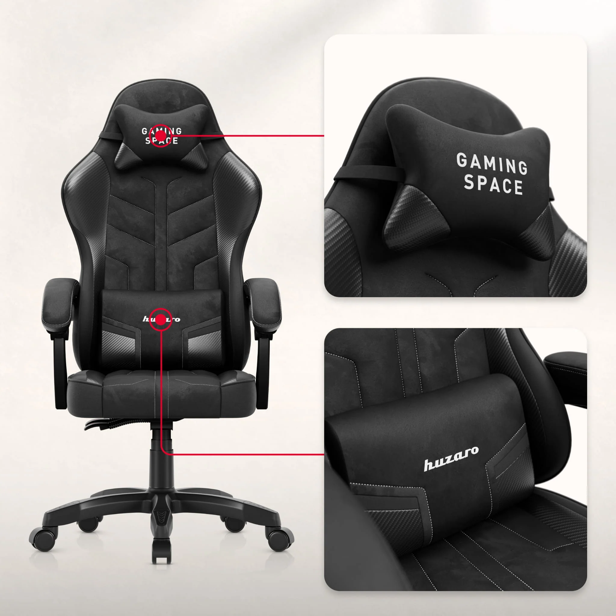 Fotel gamingowy welurowy Huzaro Force 2.7 Black Carbon OUTLET - Image 9