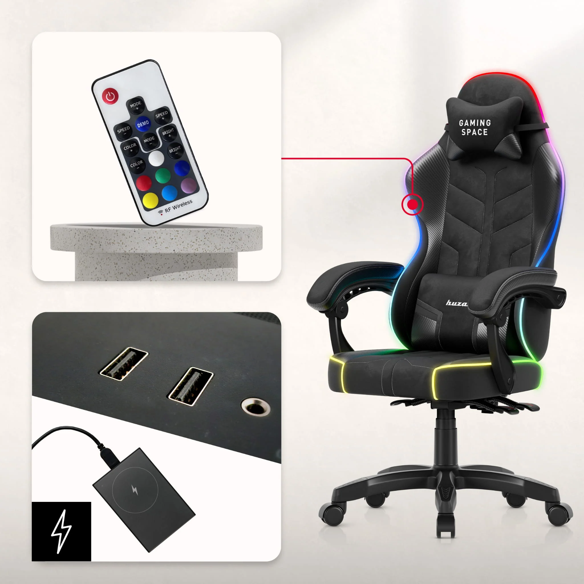 Fotel gamingowy welurowy Huzaro Force 2.7 RGB Black - Image 3