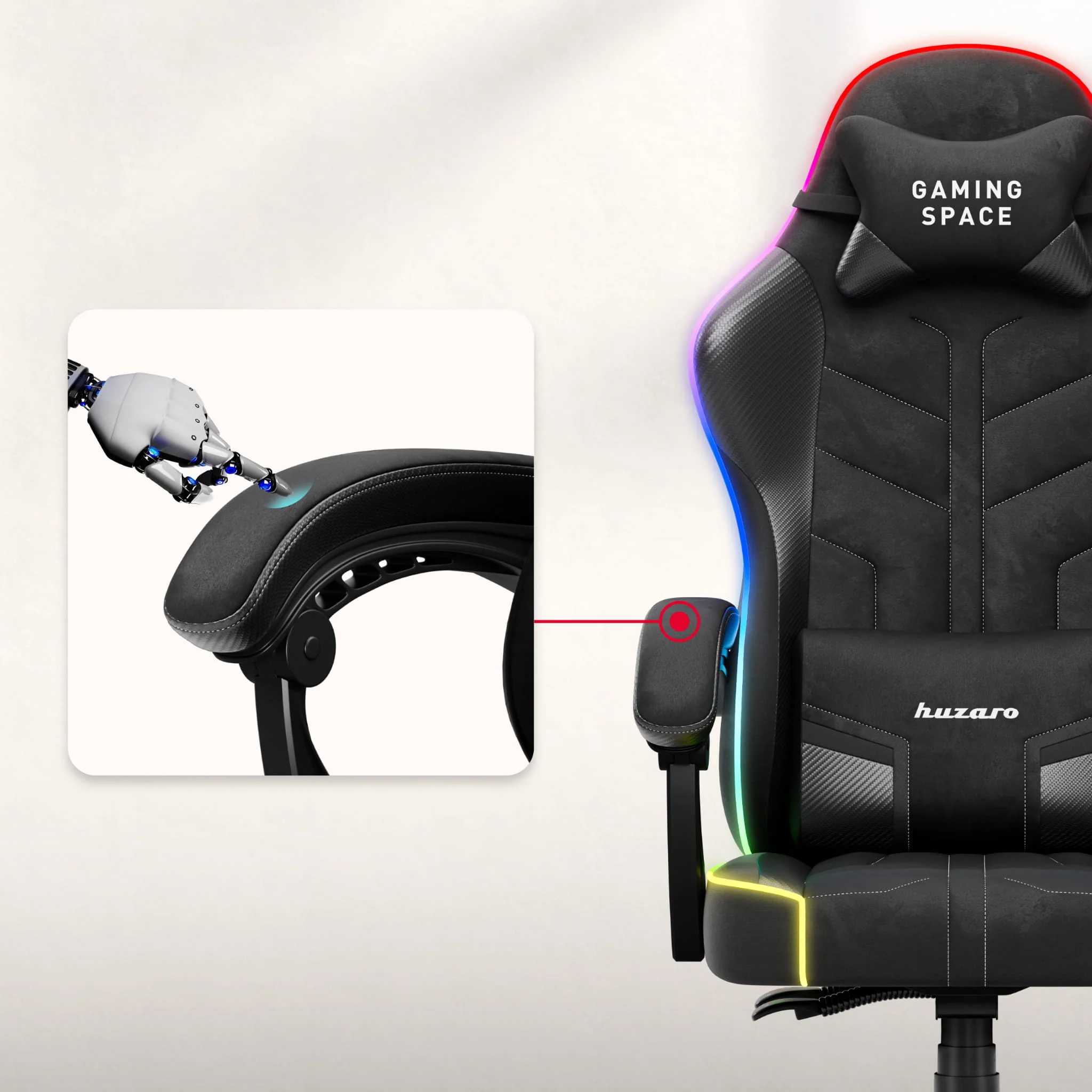 Fotel gamingowy welurowy Huzaro Force 2.7 RGB Black OUTLET - Image 9