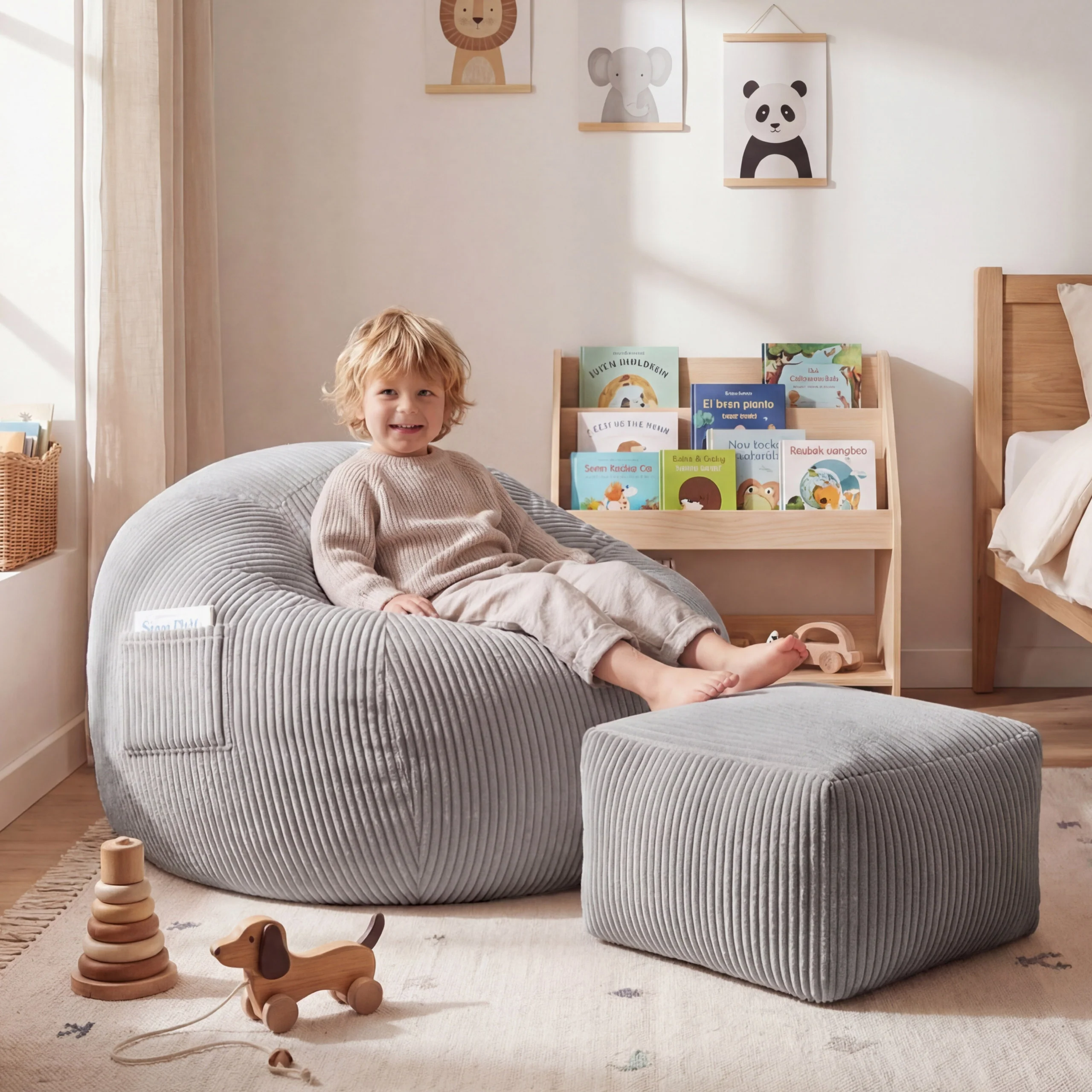 Fotel pufa sztruksowa z podnóżkiem Mark Adler Comfy 3.0 Grey - Image 10