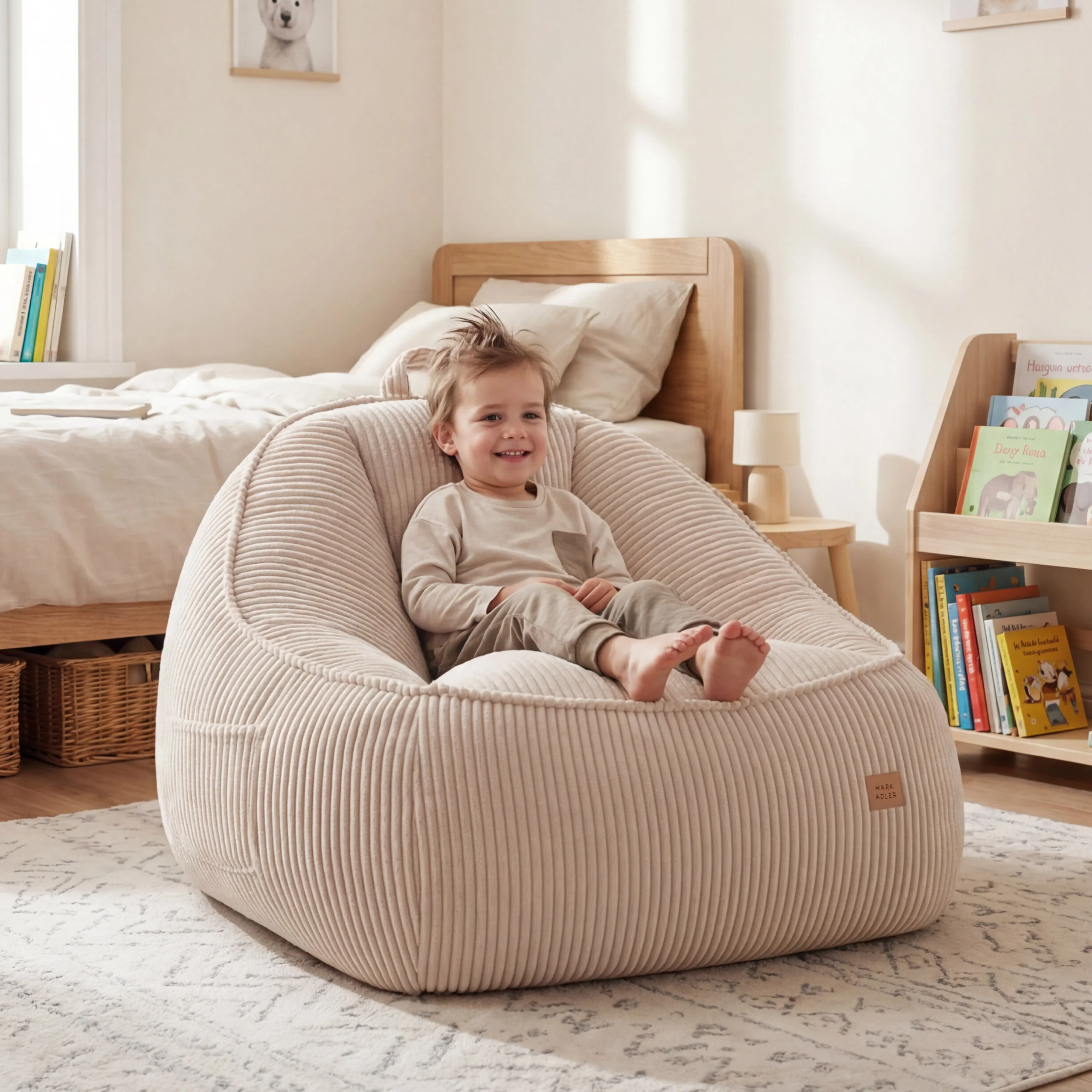 Fotel pufa z oparciem sztruksowa Mark Adler Comfy 4.0 Beige - Image 7
