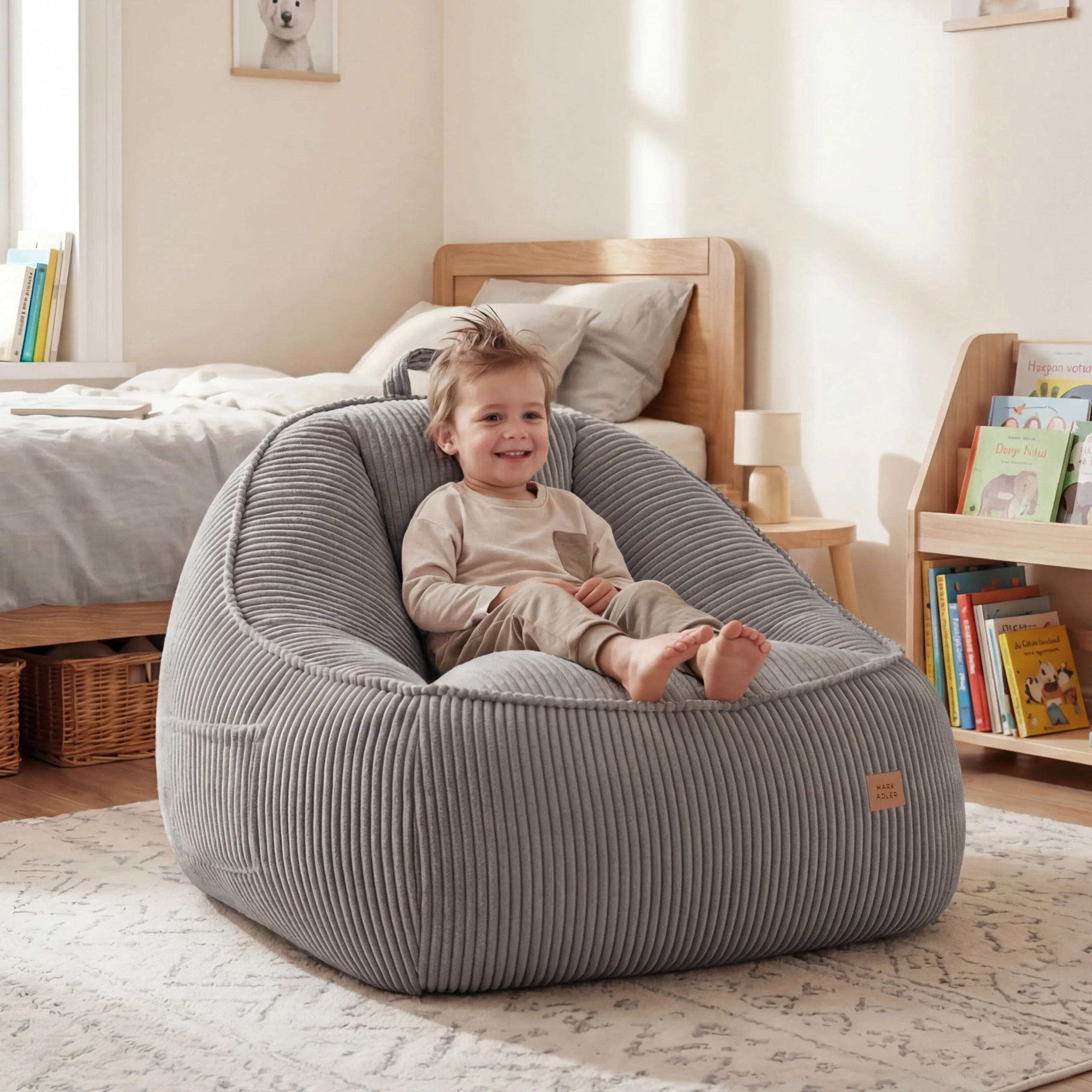 Fotel pufa z oparciem sztruksowa Mark Adler Comfy 4.0 Grey - Image 7