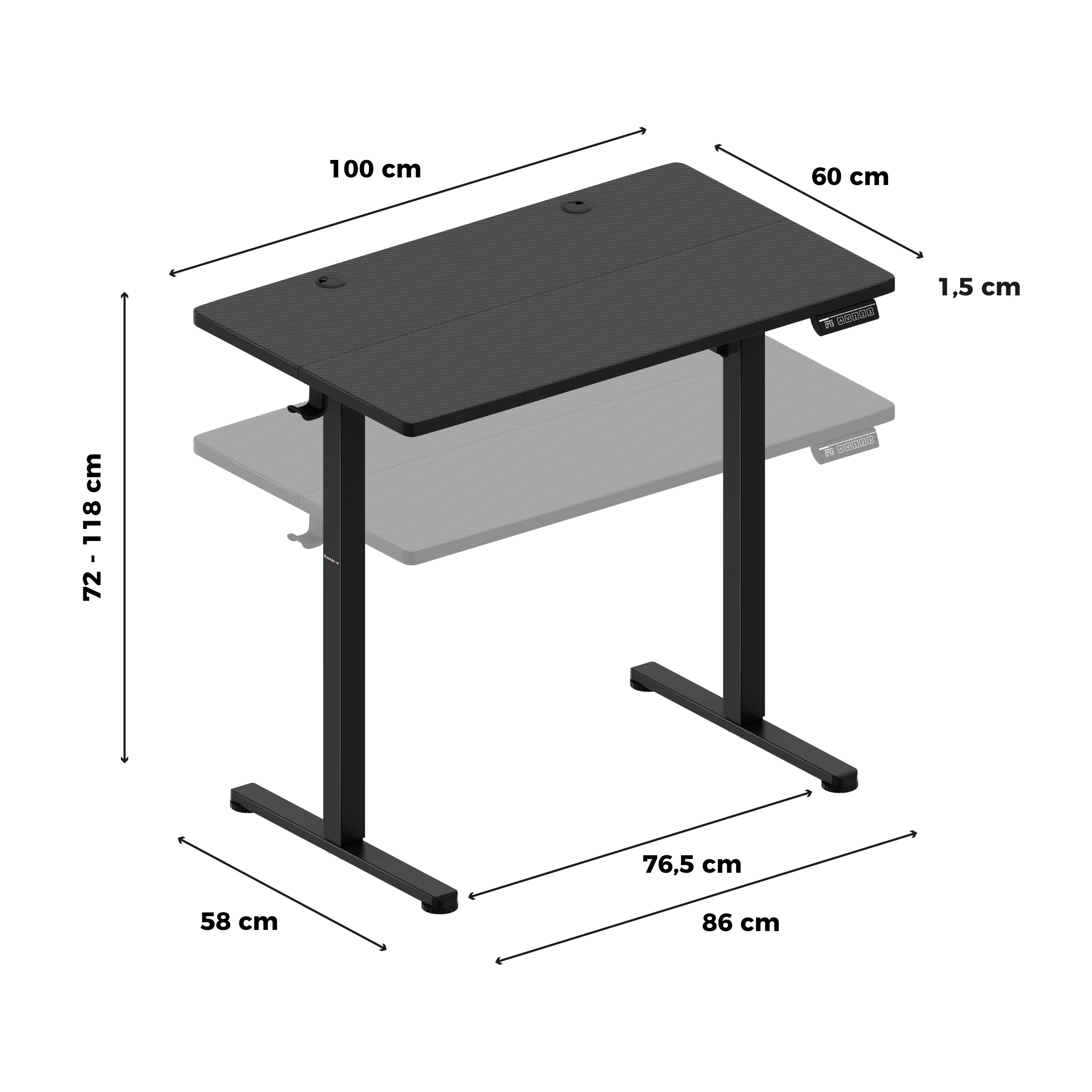Regulowane biurko na kółkach elektryczne Huzaro Hero 7.8 Black - Image 11