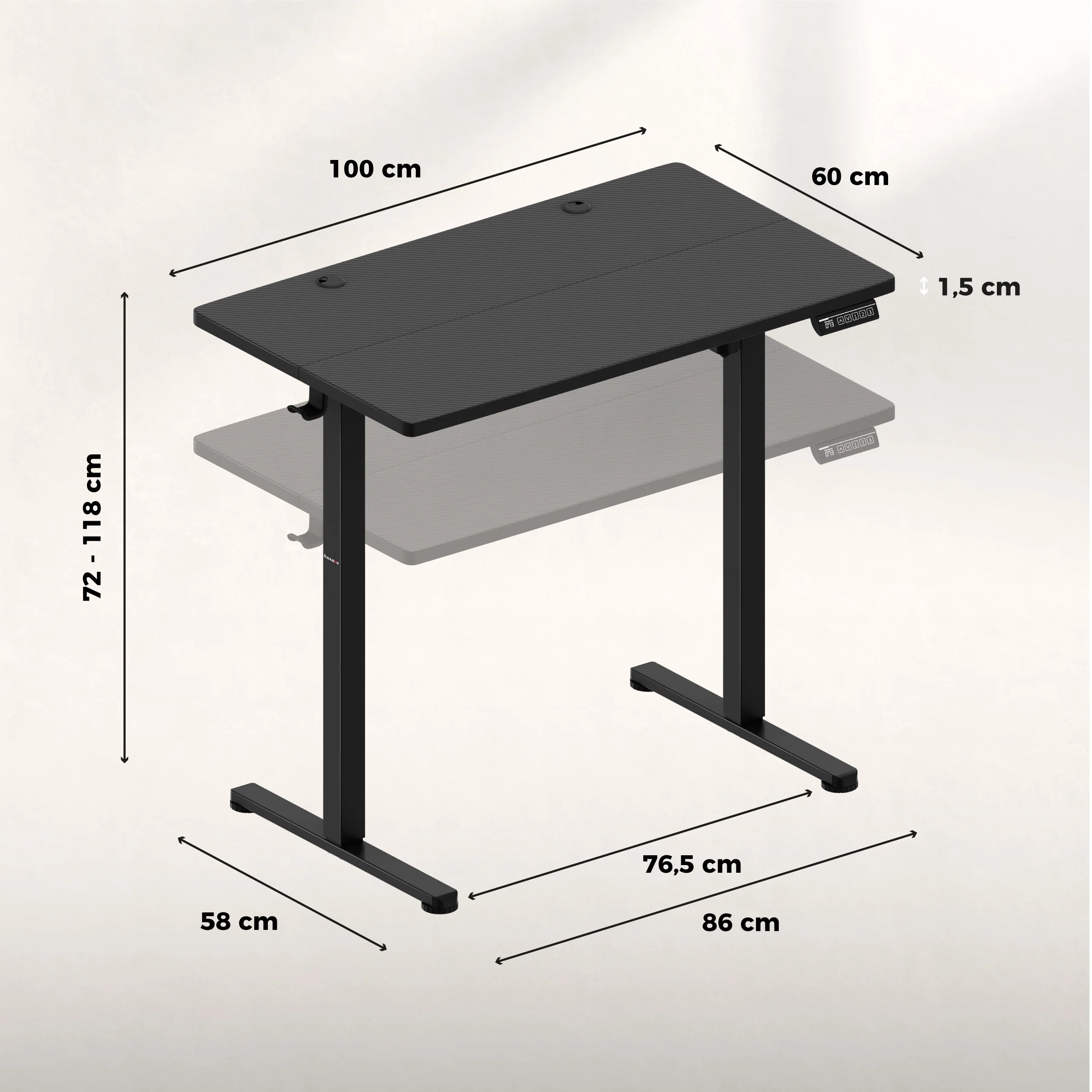 Regulowane biurko na kółkach elektryczne Huzaro Hero 7.8 Black - Image 12