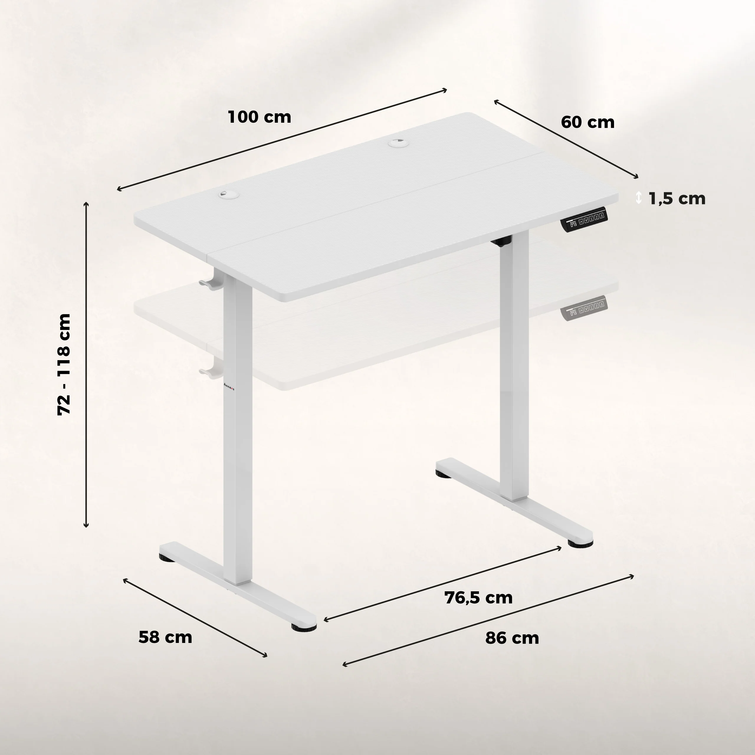 Regulowane biurko na kółkach elektryczne Huzaro Hero 7.8 White - Image 13