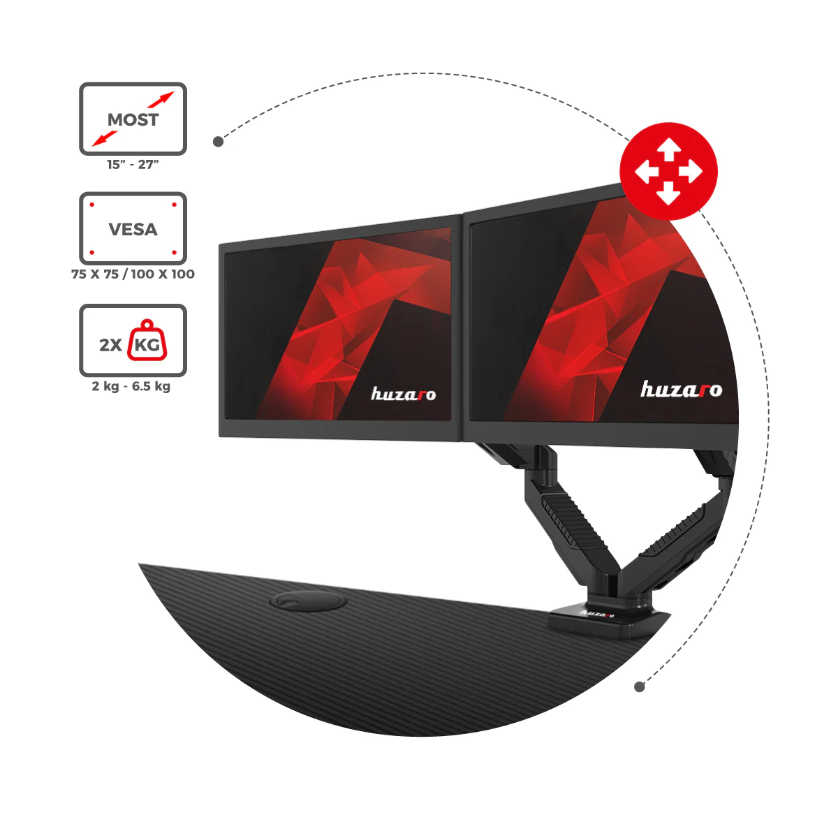 Uchwyt obrotowy  Huzaro Motion 2.3 na dwa monitory OUTLET - Image 11