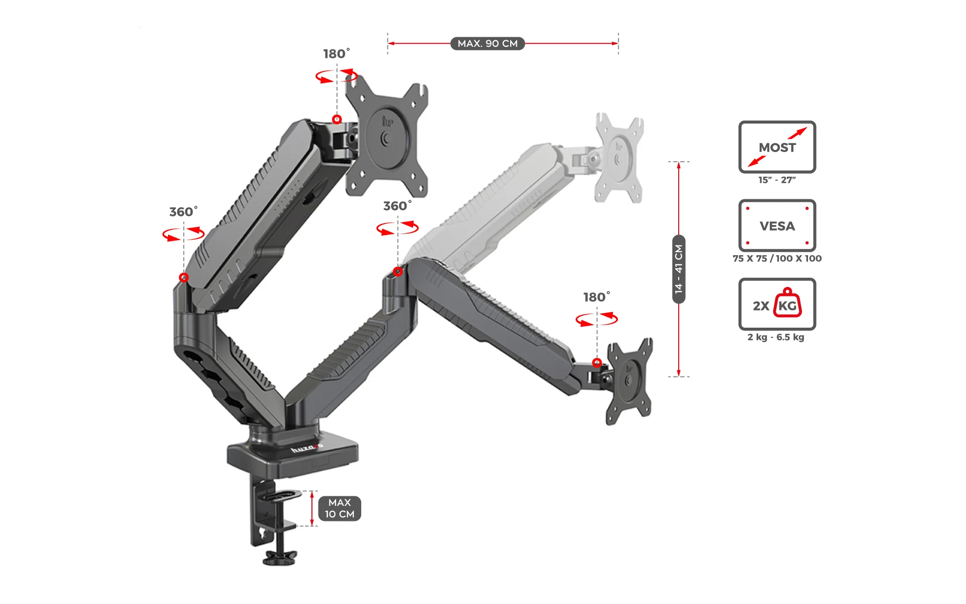 Uchwyt obrotowy  Huzaro Motion 2.3 na dwa monitory OUTLET - Image 18